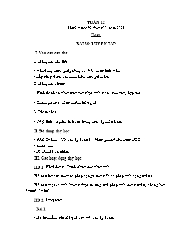 Giáo án các môn Lớp 1 - Tuần 12 - Năm học 2021-2022 - Nguyễn Thị Thu Hà