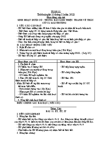Giáo án các môn Lớp 1 - Tuần 12 - Năm học 2022-2023 - Nguyễn Thị Thu Hà