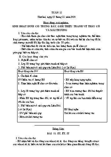 Giáo án các môn Lớp 1 - Tuần 12 - Năm học 2024-2025 - Nguyễn Thị Thu Hà