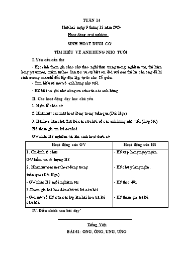 Giáo án các môn Lớp 1 - Tuần 14 - Năm học 2024-2025 - Nguyễn Thị Thu Hà