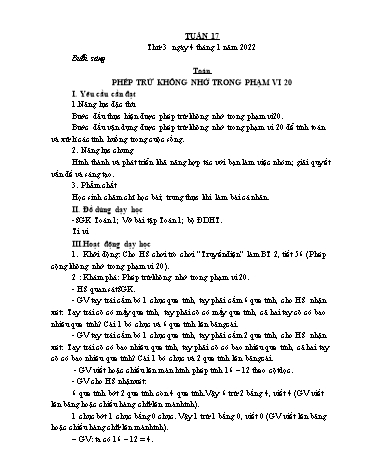 Giáo án các môn Lớp 1 - Tuần 17 - Năm học 2021-2022 - Nguyễn Thị Thu Hà