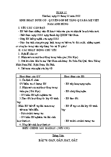 Giáo án các môn Lớp 1 - Tuần 17 - Năm học 2022-2023 - Nguyễn Thị Thu Hà