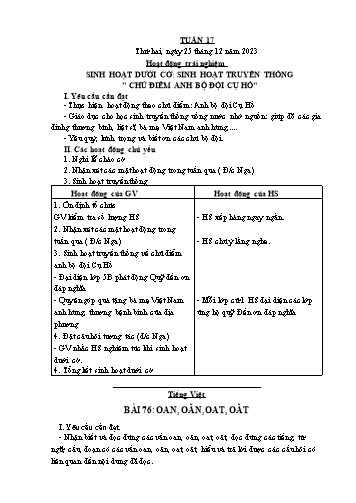 Giáo án các môn Lớp 1 - Tuần 17 - Năm học 2023-2024 - Trần Thị Tú Uyên