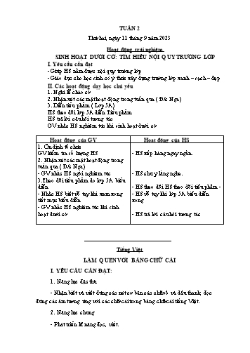 Giáo án các môn Lớp 1 - Tuần 2 - Năm học 2023-2024 - Trần Thị Trang
