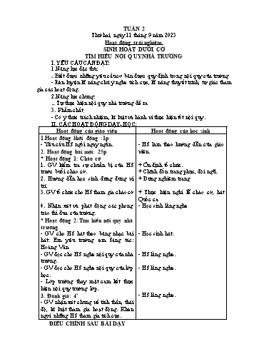 Giáo án các môn Lớp 1 - Tuần 2 - Năm học 2023-2024 - Trần Thị Tú Uyên