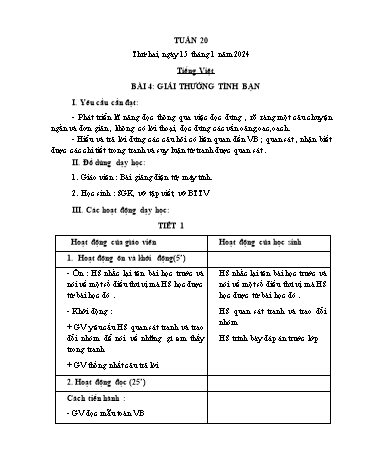 Giáo án các môn Lớp 1 - Tuần 20 - Năm học 2023-2024 - Nguyễn Thị Thu Hà
