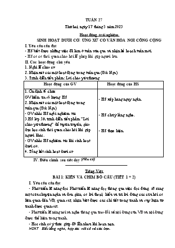 Giáo án các môn Lớp 1 - Tuần 27 - Năm học 2024-2025 - Nguyễn Thị Thu Hà
