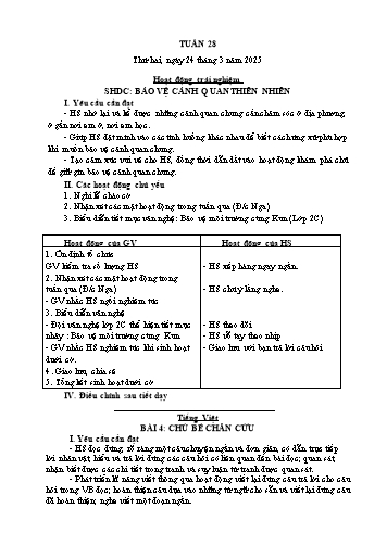 Giáo án các môn Lớp 1 - Tuần 28 - Năm học 2024-2025 - Nguyễn Thị Thu Hà