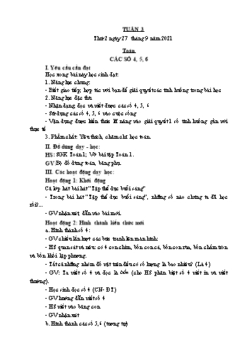 Giáo án các môn Lớp 1 - Tuần 3 - Năm học 2021-2022 - Nguyễn Thị Thu Hà