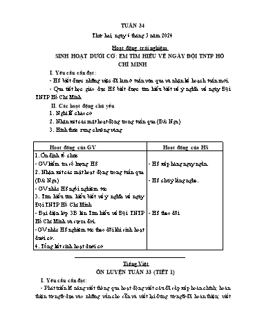 Giáo án các môn Lớp 1 - Tuần 34 - Năm học 2023-2024 - Nguyễn Thị Thu Hà