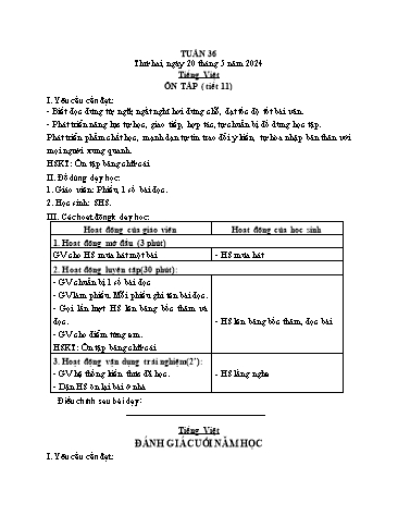 Giáo án các môn Lớp 1 - Tuần 36 - Năm học 2023-2024 - Trần Thị Trang