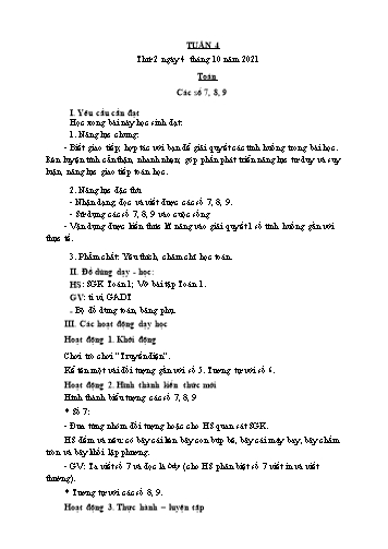 Giáo án các môn Lớp 1 - Tuần 4 - Năm học 2021-2022 - Nguyễn Thị Thu Hà