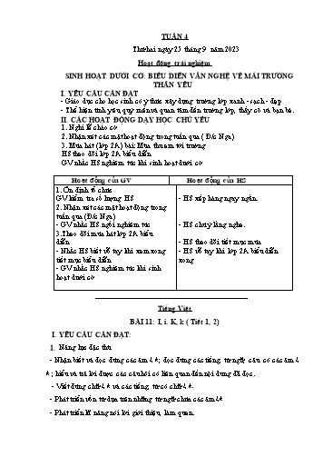 Giáo án các môn Lớp 1 - Tuần 4 - Năm học 2023-2024 - Nguyễn Thị Thu Hà