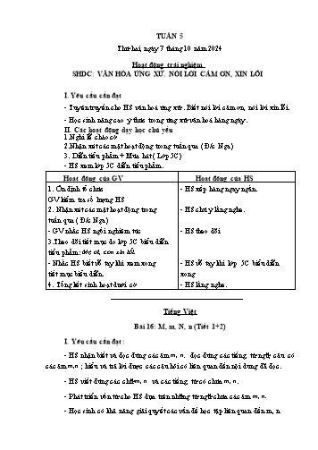 Giáo án các môn Lớp 1 - Tuần 5 - Năm học 2024-2025 - Trần Thị Trang