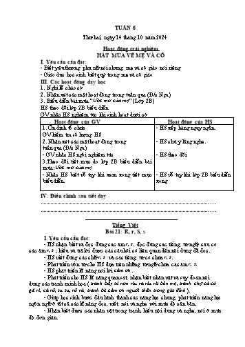Giáo án các môn Lớp 1 - Tuần 6 - Năm học 2024-2025 - Nguyễn Thị Thu Hà