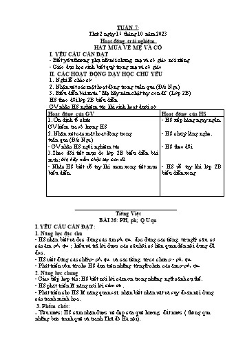 Giáo án các môn Lớp 1 - Tuần 7 - Năm học 2023-2024 - Nguyễn Thị Thu Hà