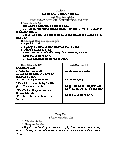 Giáo án các môn Lớp 1 - Tuần 9 - Năm học 2023-2024 - Trần Thị Trang