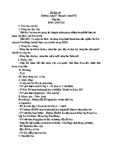Giáo án các môn Lớp 4 - Tuần 16 - Năm học 2021-2022 - Nguyễn Thị Hòa