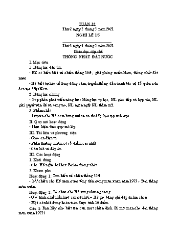 Giáo án các môn Lớp 4 - Tuần 32 - Năm học 2020-2021 - Nguyễn Thị Hòa