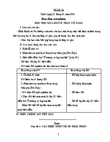 Giáo án các môn Lớp 5 - Tuần 10 - Năm học 2024-2025 - Nguyễn Thị Hòa