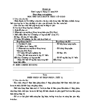 Giáo án các môn Lớp 5 - Tuần 10 - Năm học 2024-2025 - Trần Thị Tú Uyên