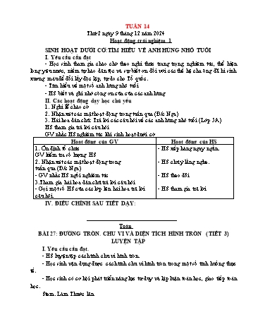 Giáo án các môn Lớp 5 - Tuần 14 - Năm học 2024-2025 - Nguyễn Thị Hòa