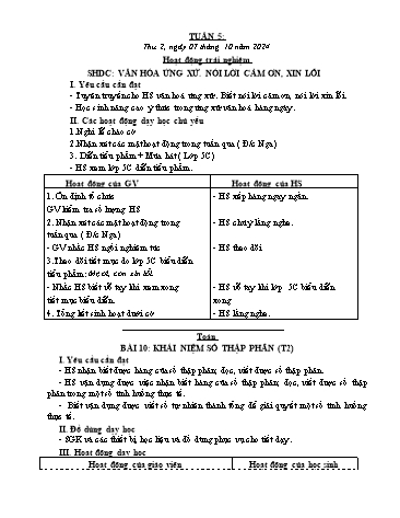 Giáo án các môn Lớp 5 - Tuần 5 - Năm học 2024-2025 - Trần Thị Tú Uyên