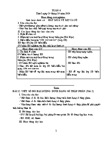 Giáo án các môn Lớp 5 - Tuần 6 - Năm học 2024-2025 - Nguyễn Thị Hòa