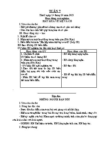 Giáo án các môn Lớp 5 - Tuần 7 - Năm học 2023-2024 - Nguyễn Thị Hòa