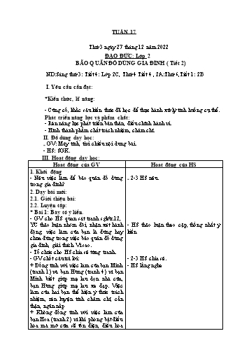 Giáo án Đạo đức Lớp 2 (Kết nối tri thức) - Tuần 17: Bảo quản đồ dùng gia đình (Tiết 2)