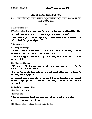 Giáo án GDTC Lớp 2 (Kết nối tri thức) - Tuần 1. Chủ đề 1: Đội hình đội ngũ - Bài 1: Chuyển đội hình hàng dọc thành đội hình vòng tròn và ngược lại - Năm học 2024-2025 - Đặng Duy Thành