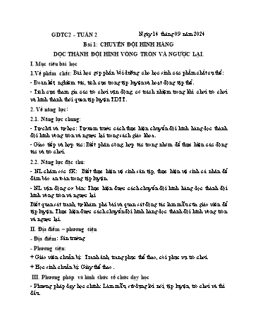 Giáo án GDTC Lớp 2 (Kết nối tri thức) - Tuần 2. Chủ đề 1: Đội hình đội ngũ - Bài 1: Chuyển đội hình hàng dọc thành đội hình vòng tròn và ngược lại - Năm học 2024-2025 - Đặng Duy Thành