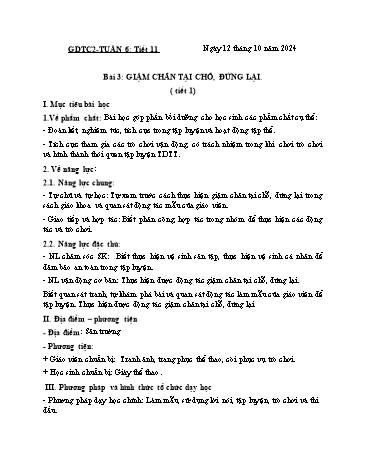 Giáo án GDTC Lớp 2 (Kết nối tri thức) - Tuần 6. Chủ đề 1: Đội hình đội ngũ - Bài 3: Giậm chân tại chỗ, đứng lại - Năm học 2024-2025 - Đặng Duy Thành