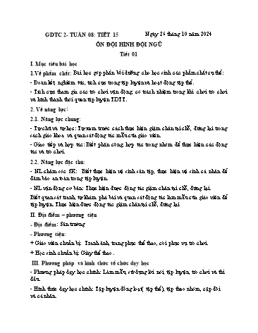 Giáo án GDTC Lớp 2 (Kết nối tri thức) - Tuần 8: Ôn tập & Đánh giá kiểm tra đội hình đội ngũ - Năm học 2024-2025 - Đặng Duy Thành