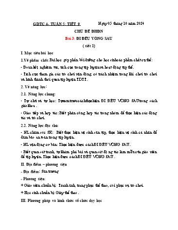 Giáo án GDTC Lớp 4 (Kết nối tri thức) - Tuần 5. Chủ đề 1: Đội hình đội ngũ - Bài 3: Đi đều vòng sau - Năm học 2024-2025 - Đặng Duy Thành