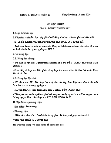 Giáo án GDTC Lớp 4 (Kết nối tri thức) - Tuần 7. Chủ đề 1: Đội hình đội ngũ - Bài 3: Đi đều vòng sau & Ôn tập - Năm học 2024-2025 - Đặng Duy Thành