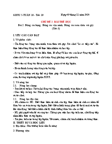 Giáo án GDTC Lớp 5 (Kết nối tri thức) - Tuần 10. Chủ đề 2: Bài thể dục - Bài 2 + Bài 3 - Năm học 2024-2025 - Đặng Duy Thành