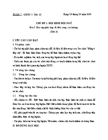 Giáo án GDTC Lớp 5 (Kết nối tri thức) - Tuần 7. Chủ đề 1: Đội hình đội ngũ - Bài 3: Bài tập phối hợp đi đều vòng các hướng - Năm học 2024-2025 - Đặng Duy Thành
