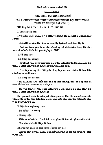 Giáo án Giáo dục thể chất Lớp 2 (Kết nối tri thức) - Chủ đề 1: Đội hình đội ngũ - Bài 1: Chuyển đội hình hàng dọc thành đội hình vòng tròn và ngược lại (Tiết 1)