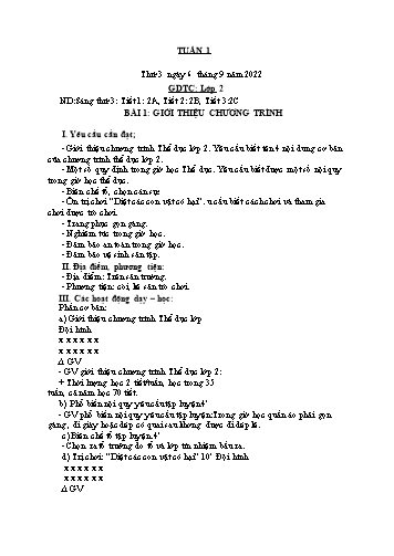 Giáo án Giáo dục thể chất Lớp 2 - Tuần 1 - Bài 1: Giới thiệu trương trình