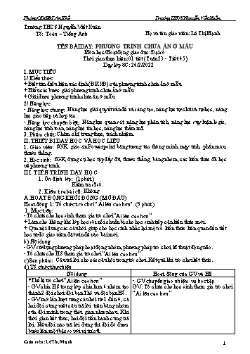Giáo án môn Toán Lớp 8 - Tuần 23 - Tiết 45: Phương trình chứa ẩn ở mẫu - Lê Thị Mạnh