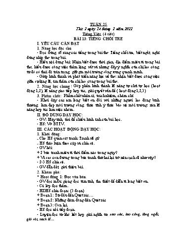 Kế hoạch bài dạy các môn Khối 2 năm học 2021-2022- Tuần 25 - Cao Thị Kim Nga