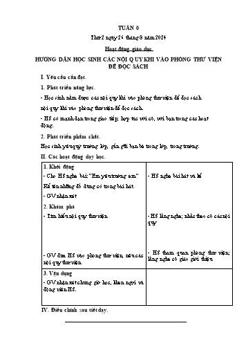 Kế hoạch bài dạy các môn Lớp 1 - Tuần 0 - Năm học 2024-2025 - Trần Thị Trang