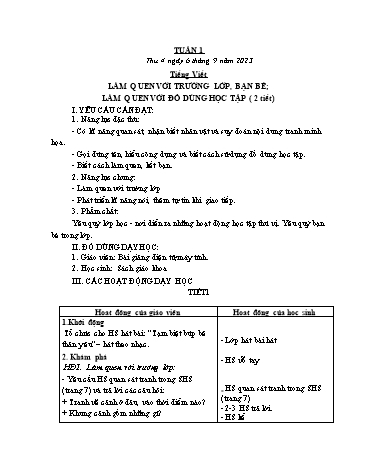 Kế hoạch bài dạy các môn Lớp 1 - Tuần 1 - Năm học 2023-2024 - Trần Thị Tú Uyên