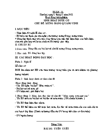 Kế hoạch bài dạy các môn Lớp 1 - Tuần 21 - Năm học 2020-2021 - Trần Thị Tú Uyên