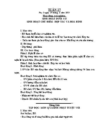 Kế hoạch bài dạy các môn Lớp 1 - Tuần 27 - Năm học 2020-2021 - Trần Thị Tú Uyên