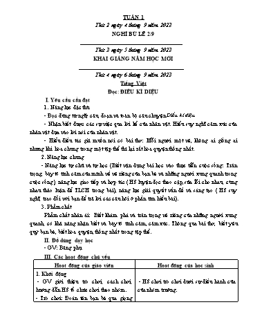 Kế hoạch bài dạy các môn Lớp 2 - Tuần 1 - Năm học 2023-2024 - Cao Thị Kim Nga
