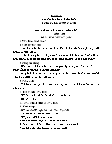 Kế hoạch bài dạy các môn Lớp 2 - Tuần 17 - Năm học 2021-2022 - Cao Thị Kim Nga