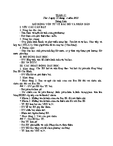 Kế hoạch bài dạy các môn Lớp 2 - Tuần 27 - Năm học 2021-2022 - Cao Thị Kim Nga