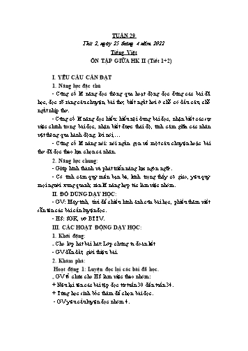 Kế hoạch bài dạy các môn Lớp 2 - Tuần 29 - Năm học 2021-2022 - Cao Thị Kim Nga